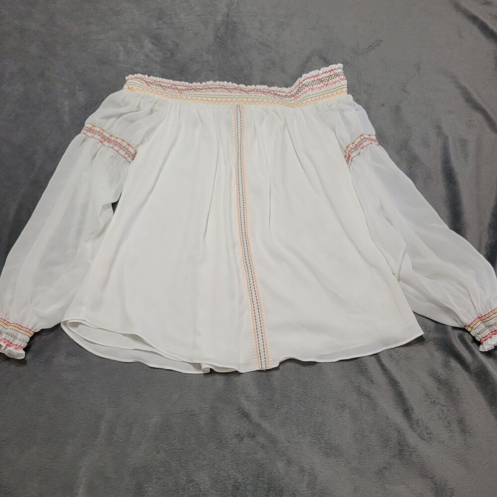 White House Black Market Blouse Women Large White Embroidered Long Sleeve Shirt